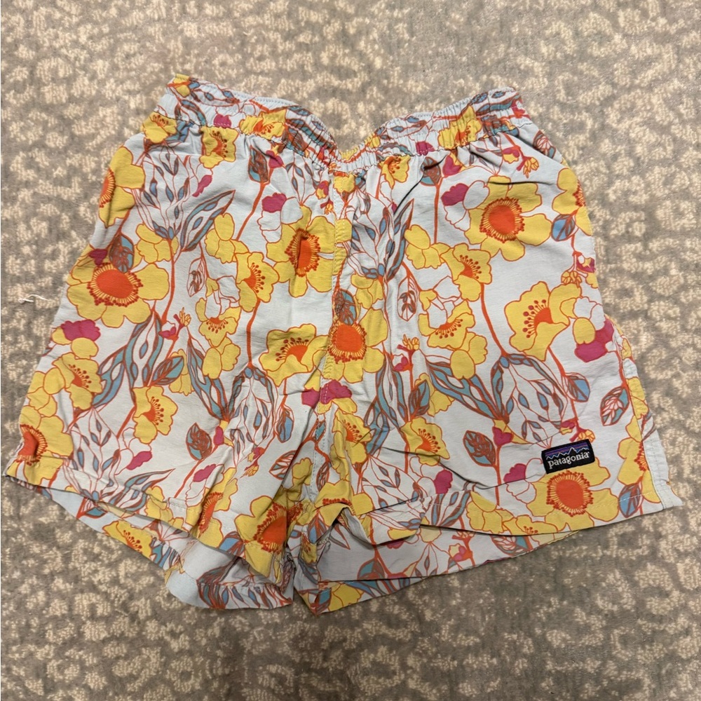 Patagonia Yellow and Orange Floral Girls Athletic Shorts